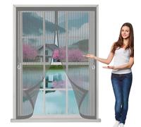Magnetic Fly Screen Curtain 88 x 77 cm with Powerful Magnets & Full Frame Magic Tape, Keep Bugs Out & Lets Fresh Air in Mosquito Double Curtain for All Types of Windows, Grey