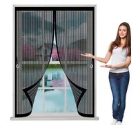 Magnetic Fly Screen Curtain 92 x 77 cm with Powerful Magnets & Full Frame Magic Tape, Keep Bugs Out & Lets Fresh Air in Mosquito Double Curtain for All Types of Windows, Black