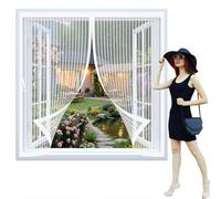 Magnetic Fly Screen Curtain 98 x 96 cm with Powerful Magnets & Full Frame Magic Tape, Keep Bugs Out & Lets Fresh Air in Heavy Duty Fly Curtains for All Types of Windows, White
