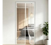 Magnetic Fly Screen Door 105 x 195 cm Keep Bugs Out Lets Fresh Air in Door Fly Screen No Drill Installation Automatically Closes for Patio Doors Balcony Bedroom Doors, White
