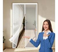 Magnetic Fly Screen Door 106 x 245 cm Frame Hook & Loop, Powerful Magnets Door Screen, Nets Patio Curtain No Drill Installation, Keep Bugs Out for Patio Doors Bedroom, White