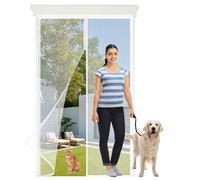 Magnetic Fly Screen Door 108 x 229 cm Frame Hook & Loop, Powerful Magnets Fly Screens for Doors Heavy Duty, Lets Fresh Air for Keeping Out Flies, White