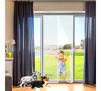 Magnetic Fly Screen Door, 110 x 225 cm Magic Paste Curtains Super Quiet Stripes Encryption for Anti Mosquito or Anti Pest Magnetic Soft Door White