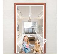 Magnetic Fly Screen Door 112 x 110 cm Frame Hook & Loop, Powerful Magnets Fly Screen Curtain Without Drilling, Heavy Duty for Living Garage Doors, White