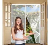 Magnetic Fly Screen Door 112 x 248 cm Powerful Magnets, Self-Sealing, Polyester Fly Screens for Doors No Drill Installation, Keep Bugs Out for Keeping Out Flies, White