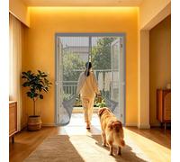 Magnetic Fly Screen Door 115 x 295 cm with Powerful Magnets and Full Frame Magic Tape, Hands Free Closing Magnetic Door Screen Fly Curtains for Doors for Kitchen Bedroom, Grey