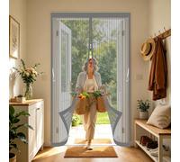 Magnetic Fly Screen Door 120 x 180 cm with Powerful Magnets and Full Frame Magic Tape, Hands Free Closing Door Fly Screen Mesh Insect for Bedroom, Sliding, Grey