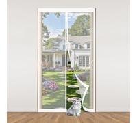 Magnetic Fly Screen Door 129 x 221 cm Keeping Out Flies & Bug, Keep Fresh Air in Heavy Duty Bug Mesh Curtain Easy to Install Without Drilling for Balcony/Children's Room, White