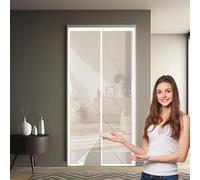 Magnetic Fly Screen Door 133 x 165 cm Full Frame Magic Tape, Powerful Magnets Door Fly Screen, Patio Curtain Insect Mesh Heavy Duty, Lets Fresh Air Pet and Kid Friendly, White