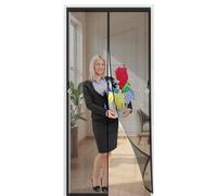 Magnetic Fly Screen Door 135 x 196 cm with Magnets, Magic Tapes, Polyester Screen Mesh Curtain Lets Fresh Air, Easy to Install for Patio Doors Bedroom, Black