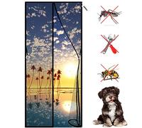 Magnetic Fly Screen Door, 140 x 190 cm Heavy Duty Mesh Curtain Curtain and Full Frame Tape Insects Out Mosquito Magnetic Screen Door for French Door Black