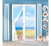 Magnetic Fly Screen Door 150 x 205 cm, Heavy Duty Bug Mesh Curtain Magnetic Top-to-Bottom Seal Snaps, Shuts Automatically Fits Door Size up to, White