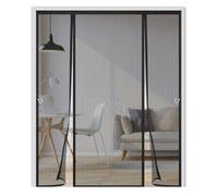 Magnetic Fly Screen Door 150x205cm,Double Door Mesh Curtain with Full Frame Hook & Loop,Keeps Bugs Out, Easy to Install,Magnetic Door Curtain for Sliding, Patio, French Doors,Black