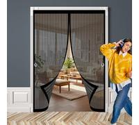 Magnetic Fly Screen Door 155 x 224 cm with Powerful Magnets & Full Frame Magic Tape, Keep Bugs Out & Lets Fresh Air in Screen Door Fly for Patio Doors Bedroom, Black