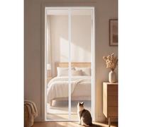 Magnetic Fly Screen Door 160 x 298 cm Full Frame Magic Tape Kid and Pet Friendly Fly Nets for Doors with Powerful Magnets Keeps Bugs Out Easy to Install Without Drilling, White