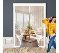 Magnetic Fly Screen Door 165 x 214 cm with Powerful Magnets & Full Frame Magic Tape, Keep Bugs Out & Lets Fresh Air in Screen Door Fly for Patio Doors Bedroom, White