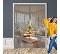 Magnetic Fly Screen Door 165 x 214 cm with Powerful Magnets & Full Frame Magic Tape, Keep Bugs Out & Lets Fresh Air in Screen Door Fly for Patio Doors Bedroom, Grey