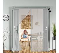 Magnetic Fly Screen Door 165x180cm(64x70inch) Double Door Screen Mesh Curtain, for Balcony Door Living Room Patio Door Automatic Closing Adhesive Mounting No Drilling - Grey