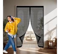 Magnetic Fly Screen Door 175 x 105 cm with Powerful Magnets & Full Frame Magic Tape, Keep Bugs Out & Lets Fresh Air in Mesh Screen Curtain for Patio Doors Balcony, Black