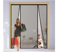 Magnetic Fly Screen Door, 3-Panel Side-Opening Mesh Curtain for Double Doors, 4cm Widened Top Seal Heavy Duty Mosquito Net for French, Patio & Sliding Doors,245x205cm,Black