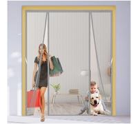 Magnetic Fly Screen Door, 3-Panel Side-Opening Mesh Curtain for Double Doors, 4cm Widened Top Seal Heavy Duty Mosquito Net for French, Patio & Sliding Doors,245x200cm,Grey