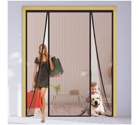Magnetic Fly Screen Door, 3-Panel Side-Opening Mesh Curtain for Double Doors, 4cm Widened Top Seal Heavy Duty Mosquito Net for French, Patio & Sliding Doors,205x265cm,Brown