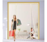 Magnetic Fly Screen Door, 3-Panel Side-Opening Mesh Curtain for Double Doors, 4cm Widened Top Seal Heavy Duty Mosquito Net for French, Patio & Sliding Doors,205x215cm,Beige