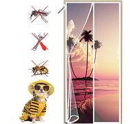 Magnetic Fly Screen Door 85 x 190 cm Close Automatically Fly Screen Door Insect Mesh Curtain with Magic Tape and Push Pins White