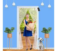 Magnetic Fly Screen Door 90 x 220 cm Heavy Duty Mesh Curtain - with Powerful Magnets and Full Frame Magic Tape - Easy to Install Gluing Without Drilling - for French Door - White A