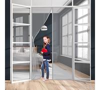 Magnetic Fly Screen Door 90x205cm(35x81inch) Double Door Screen Mesh Curtain, for Balcony Door Living Room Patio Door Automatic Closing Adhesive Mounting No Drilling - Gray A
