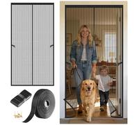 Magnetic Fly Screen Door 90x210cm, Heavy Duty Door Fly Screen Curtain with Reinforced 4.5cm Magic Tape & Side Buckles, No Drill Installation, 1mm Ultra-Fine Mesh, Powerful Magnets & Weighted Bottom