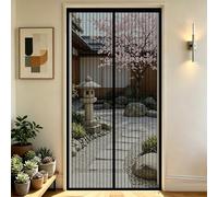 Magnetic Fly Screen Door 94 x 230 cm Full Frame Hook&Loop Screen Mesh Curtain with Powerful Magnets for Patio French Door Bedroom, Balcony, Black