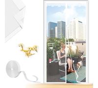 Magnetic Fly Screen Door, Anti Mosquito Fly Curtain Door Screens Nets, Top-to-Bottom Seal Snaps Shut Automatically, Keep Fresh Air in&Bugs Out, Install Without Drilling, (White)-190x210cm