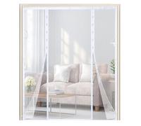 Magnetic Fly Screen Door Curtain 195x200cm,Fly Screens for Double Patio Doors,Magnetic Bug Mesh Curtain with Powerful Magnets,Fly Nets for Doors Without Drilling,Keep Fly Bug Out,White