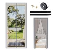 Magnetic Fly Screen Door Curtain 90x200cm (Gray)- No Drill Installation | with Reinforced Hook-and-Loop Fasteners & Side Buckles, Strong Magnets & Weighted Bottom for Patio, Balcony, Bedroom Doors