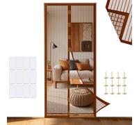 Magnetic Fly Screen Door Curtain - Strong Magnets & Magic Band, Scratch-Resistant Mosquito Net for Patio, Balcony, Bedroom (Brown, 80×210 cm)