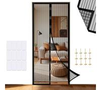 Magnetic Fly Screen Door Curtain - Strong Magnets & Magic Band, Scratch-Resistant Mosquito Net for Patio, Balcony, Bedroom (Black, 80×210 cm)