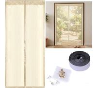 Magnetic Fly Screen Door - Heavy Duty Fiberglass Mesh Curtain with Powerful Magnets & Full Frame Hook and Loop Fastener - Hands-Free Pet & Kid Friendly Mosquito Net(Beige,32x79in(80x200cm))