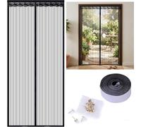 Magnetic Fly Screen Door - Heavy Duty Fiberglass Mesh Curtain with Powerful Magnets & Full Frame Hook and Loop Fastener - Hands-Free Pet & Kid Friendly Mosquito Net(Black,63x95in(160x240cm))