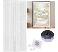 Magnetic Fly Screen Door - Heavy Duty Fiberglass Mesh Curtain with Powerful Magnets & Full Frame Hook and Loop Fastener - Hands-Free Pet & Kid Friendly Mosquito Net(White,55x87in(140x220cm))