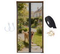 Magnetic Fly Screen Door, Heavy Duty, Keeps Bugs Out Lets Breeze in, Fast Self Sealing, Fly Screens for Doors with 2-Sided Hooks-Black-B||90x190cm(35x74inch)