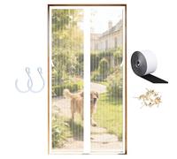 Magnetic Fly Screen Door, Heavy Duty, Keeps Bugs Out Lets Breeze in, Fast Self Sealing, Fly Screens for Doors with 2-Sided Hooks-White-B||100x240cm(39x94inch)