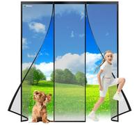 Magnetic Fly Screen Door Nets, 305x200cm Insects Protection Double Door with Powerful Magnets and Full Frame, Nets Patio Curtain Insect Mesh for Keep Insects Out Install,Without Drilling Black