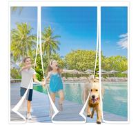 Magnetic Fly Screen Door,Reinforced Polyester Double Door Screen Curtain,Anti Mosquito Mesh Fly Curtain,Heavy Duty Bug Mesh Curtain for Sliding Door, Patio, Bedroom-Hands Free,White,180x200cm
