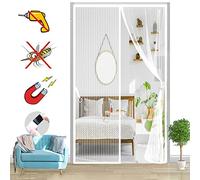 Magnetic Fly Screen Doors with Magnets, Polyester Anti-Tearing Mosquito Door Mesh Curtains Net Top to Bottom Seal Automatically, Without Drilling-White-A|| 100x210cm(39x82inch)