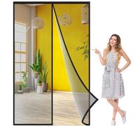 Magnetic Fly Screen Fits Doors up to 85x240 cm, Mesh Curtain with Full Frame Hook and Loop, Powerful Magnets, Snap Shut Automatically for Patio, Sliding, Large Door Black, Reinforced