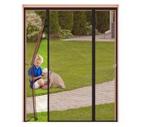 Magnetic Fly Screen for Double Doors 150x195cm,Heavy Duty Mesh Curtain with Side Hooks & 4cm Wide Top Magic Tape,Without Drilling,Fly Net for Patio & French Doors,Brown