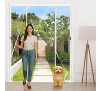 Magnetic Fly Screen for Double Doors 155x200cm,Heavy Duty Self-Closing Full Frame Mesh with Insect Proof & No-Tools Hook & Loop Installation for Patio Sliding French Doors, White