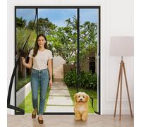 Magnetic Fly Screen for Double Doors 160x200cm,Heavy Duty Self-Closing Full Frame Mesh with Insect Proof & No-Tools Hook & Loop Installation for Patio Sliding French Doors, Black