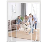 Magnetic Fly Screen for Double Doors,165x230cm Heavy Duty Polyester Mesh Door Curtain, Silent Self-Closing with Double-Sided Opening, 4cm Wide Top Tape,Pet Friendly,White